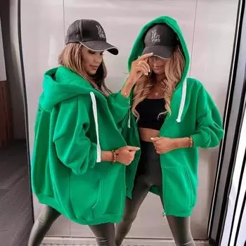 Осенне-зимняя однотонная куртка-кардиган с капюшоном, женская модная повседневная бейсбольная форма S зелёный