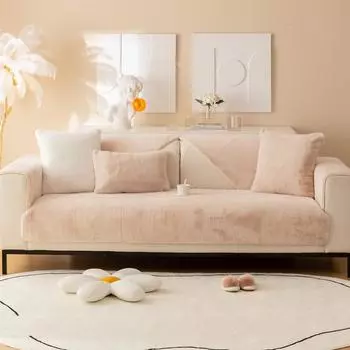 Осенне-зимняя однотонная плюшевая подушка для дивана с имитацией кроличьего меха, современная простая супермягкая нескользящая подушка для дивана, полотенце 70*70cm