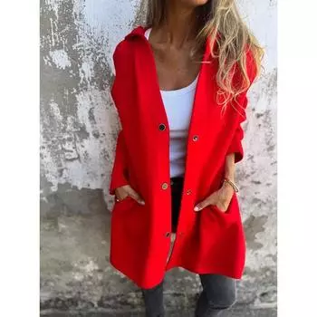 Осенне-зимняя однотонная повседневная однобортная куртка с капюшоном S