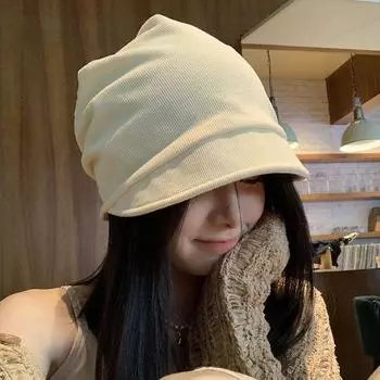 Осенне-зимняя однотонная шапка-ушанка для детей с простым лицом, маленькая модная шапка-мешок для головы, холодная шапка для ленивого ветра, пуловер, сумка-шапка average size (55-59cm) грязно-белый