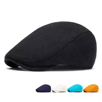Осенне-зимняя однотонная шерстяная кепка для мужчин и женщин, теплая кепка-берет, британская кепка газетчика чёрный