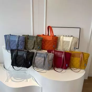 Осенне-зимняя однотонная стеганая сумка с хлопковым наполнителем, женская модная большая сумка большой вместимости, универсальная ромбовидная сетка на одно плечо