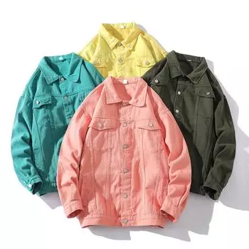 Осенне-зимняя однотонная свободная джинсовая одежда Мужская джинсовая куртка большого размера Мужская куртка M белый