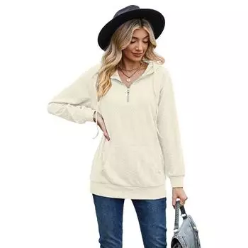 Осенне-зимняя однотонная свободная толстовка с капюшоном и длинными рукавами на молнии для женщин S чёрный