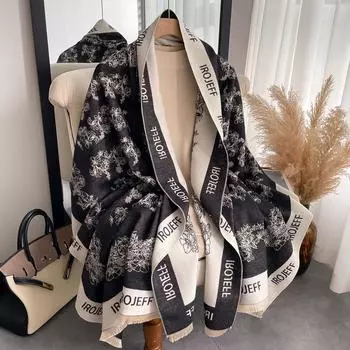 Осенне-зимняя оригинальная шаль, женский шарф, офисное одеяло, двухсторонний теплый шарф с бахромой 180*65 серый