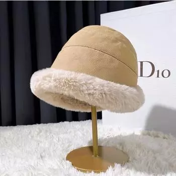 Осенне-зимняя панама для женщин, утолщенная теплая шерстяная кепка, купольная шляпа с широкими полями, однотонная ветрозащитная шляпа, аксессуары для одежды чёрный