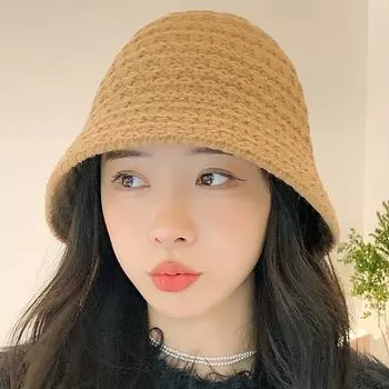 Осенне-зимняя панама женская высококачественная толстая вязаная шапка рыбака теплая простая шляпа маленькая тазовая шляпа хаки