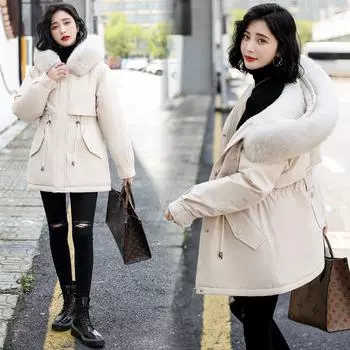 Осенне-зимняя парка, пуховик средней длины, хлопковая куртка с добавлением бархата и утолщенного хлопкового пальто, теплая и повседневная хлопковая куртка XXXL белый