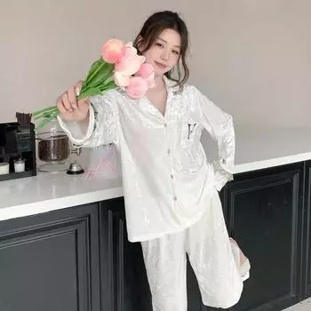 Осенне-зимняя пижама из золотого бархата, женский костюм с золотыми бриллиантами, брюки с длинными рукавами, комплект из двух предметов M розовый