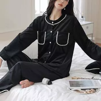 Осенне-зимняя пижама, комплект пижамы Island Velvet, женская новая французская домашняя одежда с длинными рукавами, повседневная одежда L белый