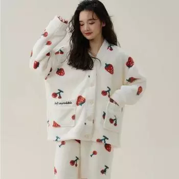 Осенне-зимняя пижама женский кардиган толстый пижамный костюм домашняя милая одежда пижама домашняя одежда M