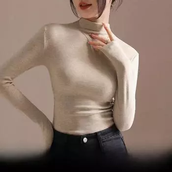 Осенне-зимняя плиссированная плотная теплая футболка с длинными рукавами, женская облегающая универсальная базовая рубашка с длинными рукавами S