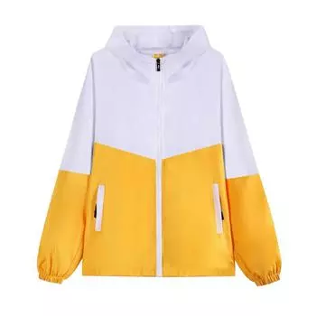 Осенне-зимняя плотная двухслойная ветровка с цветными блоками на молнии, куртка для пары, рабочая одежда, рекламная ветровка с капюшоном, заводская одежда M флуоресцентный зеленый