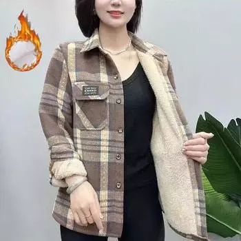 Осенне-зимняя плюс бархатная рубашка женская теплая свободная плюшевая рубашка с длинными рукавами куртка модный клетчатый топ XXXXXL красный