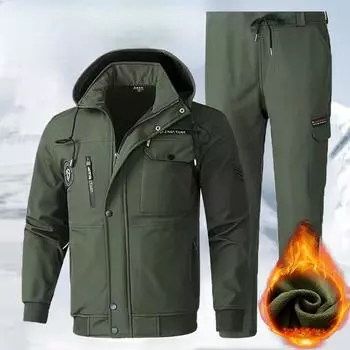 Осенне-зимняя плюс бархатная водонепроницаемая куртка для альпинизма, мужской ветрозащитный утолщенный морозостойкий износостойкий и теплый инструмент XXXXL чёрный