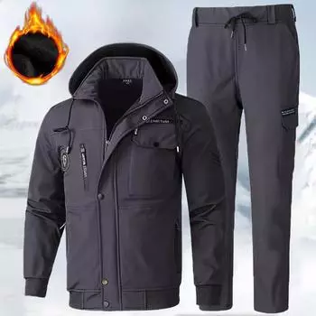 Осенне-зимняя плюс бархатная водонепроницаемая куртка для альпинизма, мужской ветрозащитный утолщенный морозостойкий износостойкий и теплый инструмент XXXXL чёрный