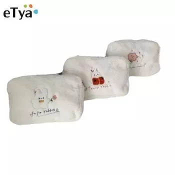 Осенне-зимняя плюшевая косметичка для женщин с цветочным кроликом, милая мультяшная вышивка, косметичка, женская косметичка, мягкая