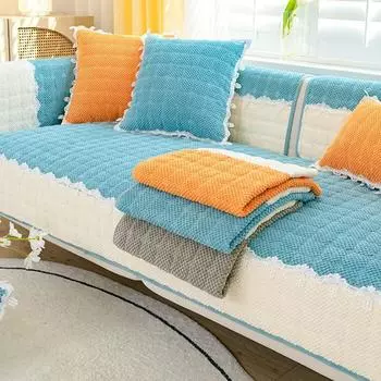 Осенне-зимняя плюшевая подушка для дивана, кожаная нескользящая высококачественная чехла для дивана, современная простая ткань для гостиной, утолщенная на все сезоны 70*70cm