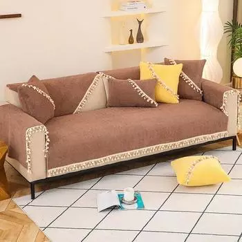 Осенне-зимняя плюшевая подушка для дивана с кисточками и утолщенной нескользящей плюшевой подушкой, кожаный чехол для дивана 70x70cm