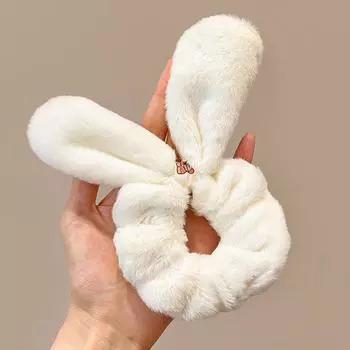 Осенне-зимняя плюшевая повязка для волос с ушками кролика, пушистая поросенок, толстое кишечное кольцо, повязка на голову с хвостиком, резинка, аксессуары для волос бежевый