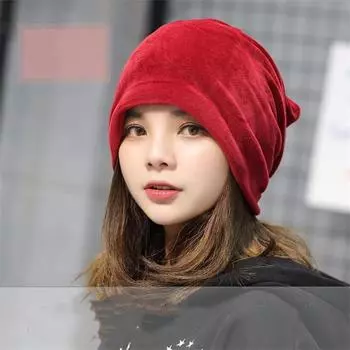 Осенне-зимняя плюшевая шапка-пуловер чёрный