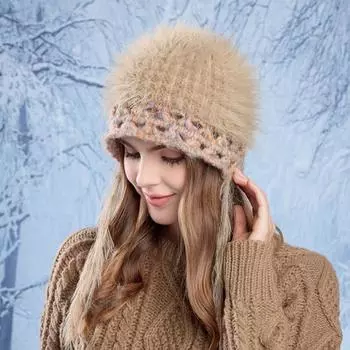 Осенне-зимняя плюшевая шапка-пуловер женская шерстяная шапка утепленная вязаная шапка чёрный