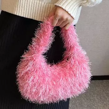 Осенне-зимняя плюшевая сумка для женщин, новая модная сумка через плечо, популярная однотонная сумка для поездок на работу, сумки через подмышки, клатч для вечеринок