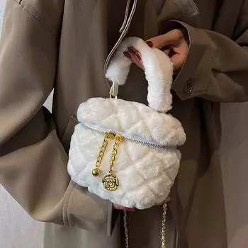 Осенне-зимняя плюшевая сумка-сундук Niche Design Sense, новая женская однотонная популярная сумка через плечо с цепочкой, модные простые меховые сумки