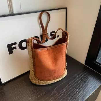 Осенне-зимняя плюшевая сумка-ведро для женщин, новая мода, большая вместимость, сумки через плечо из овечьей шерсти, подходящие для поездок на работу (30cm<Max Length<50cm)