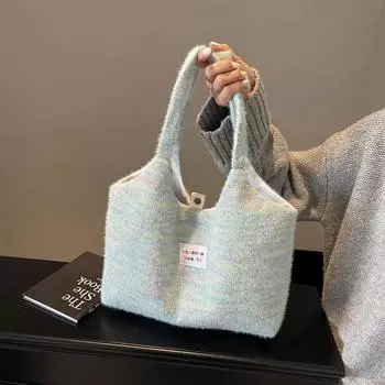 Осенне-зимняя плюшевая сумка женская школьная пушистая сумка через плечо большая вместительная сумка-тоут жёлтый