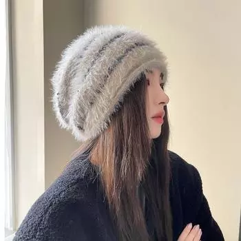 Осенне-зимняя плюшевая вязаная шапка-ушанка, теплая шапка с капюшоном, женская японская большая окружность головы, показывающая лицо, маленькая холодная шапка Баотоу
