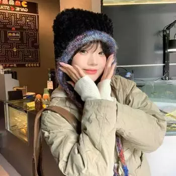 Осенне-зимняя плюшевая защитная шапка для ушей для женщин 2024 года, новая полосатая вязаная шапка, утепленная и защищающая от холода M56-59cm белый