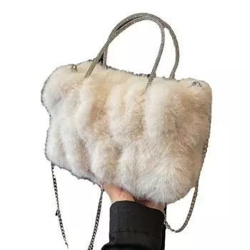 Осенне-зимняя плюшевая женская сумка 2024 года, новая модная плиссированная сумка-облако, иностранная пушистая сумка-мессенджер через плечо белый