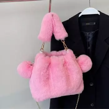 Осенне-зимняя плюшевая женская сумка из однотонного многофункционального мягкого искусственного меха, симпатичная шерстяная сумка через плечо с цепочкой из шариков