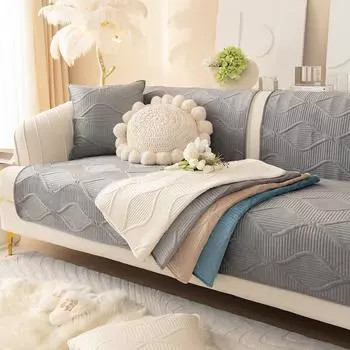 Осенне-зимняя подушка для дивана с вышивкой, плюшевые однотонные диванные полотенца, современный минималистичный чехол для подлокотника на спинку 70*70