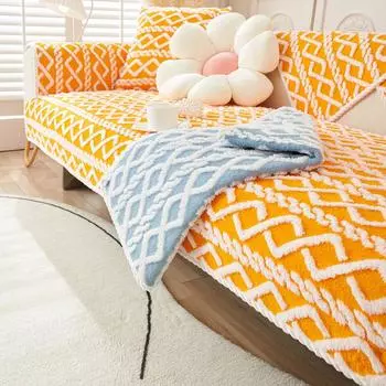 Осенне-зимняя подушка для дивана, толстая плюшевая подушка для дивана, современный простой теплый чехол для дивана, полотенце, нескользящий чехол для спинки дивана 30x50 pillowcase 1pc зелёный