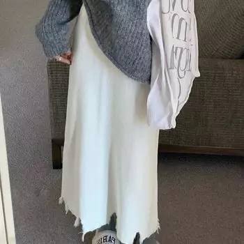 Осенне-зимняя полуюбка трапециевидной формы, женская корейская версия, нежная и универсальная тонкая прямая юбка средней длины с высокой талией, женская One Size чёрный