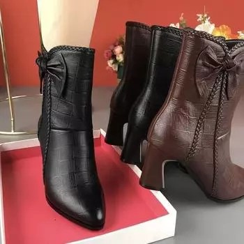 Осенне-зимняя помощь Повседневная мода Ботинки Модные ботинки с заостренным носком на молнии Большие размеры Сапоги для пожилых мам 35