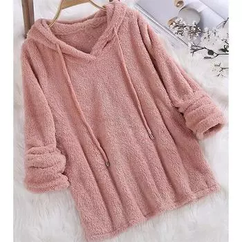 Осенне-зимняя популярная однотонная плюшевая пижама с капюшоном и длинными рукавами M темно-розовый