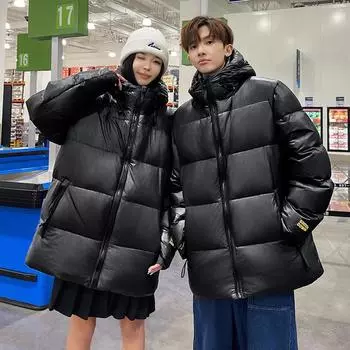 Осенне-зимняя популярная повседневная бархатная утолщенная куртка с капюшоном, мужская короткая модель M чёрный