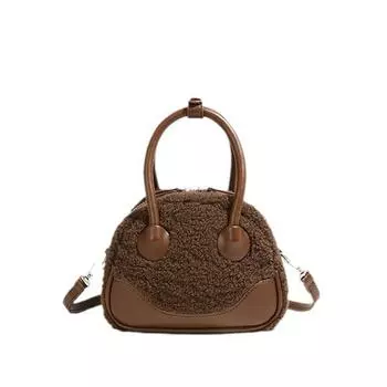 Осенне-зимняя портативная маленькая женская сумка 2024 года, новая высококачественная женская модная сумка-мессенджер из плюшевой плюшевой ткани темно-коричневого