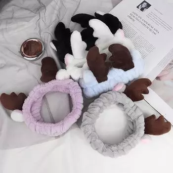 Осенне-зимняя повязка для волос с рогами, милая рождественская повязка на голову с рогами, повязка для мытья лица, макияж, повязка для волос розовый