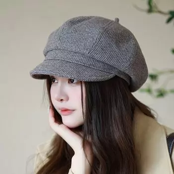 Осенне-зимняя повседневная детская шапка new face маленькая шерстяная восьмиугольная шапочка версия иностранного темперамента универсальный берет с полями M56-58cm серый