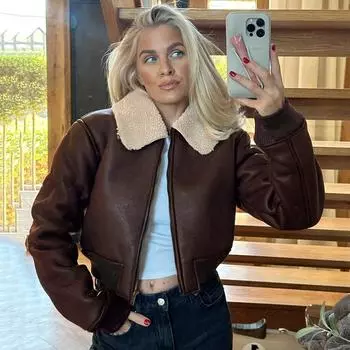 Осенне-зимняя повседневная кожаная теплая куртка Murad Color Fur Patchwork с отворотами S коричневый