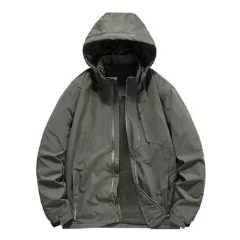 Осенне-зимняя повседневная куртка для активного отдыха, мужская флисовая утолщенная съемная шапка, ветрозащитная свободная универсальная куртка M хаки