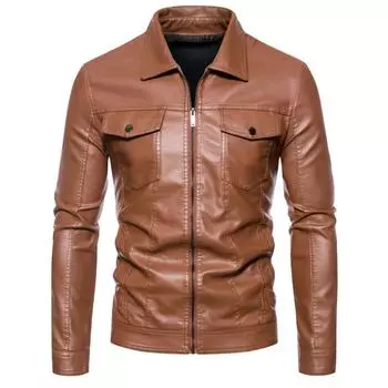 Осенне-зимняя повседневная мужская кожаная куртка с лацканами, деловая модная куртка из искусственной кожи на молнии для мужчин M