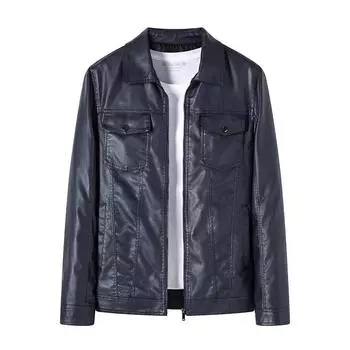 Осенне-зимняя повседневная мужская кожаная куртка с лацканами, деловая тонкая кожаная куртка на молнии, мужская куртка из искусственной кожи, модная M чёрный