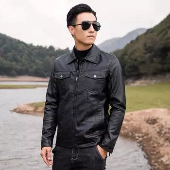 Осенне-зимняя повседневная мужская кожаная куртка с лацканами, деловая тонкая кожаная куртка на молнии, мужская куртка из искусственной кожи, модная M