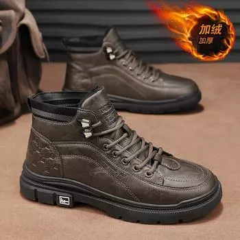 Осенне-зимняя повседневная обувь из кожи, модный тренд, универсальная мужская обувь для сноуборда 2025 года, новые туфли с высоким берцем, место 39