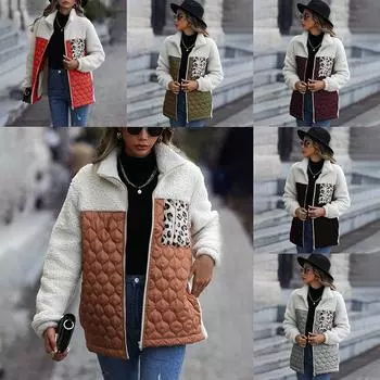 Осенне-зимняя повседневная плюшевая женская куртка с длинными рукавами, круглым вырезом, застежкой-молнией, леопардовым принтом, двухсторонняя бархатная куртка S чёрный